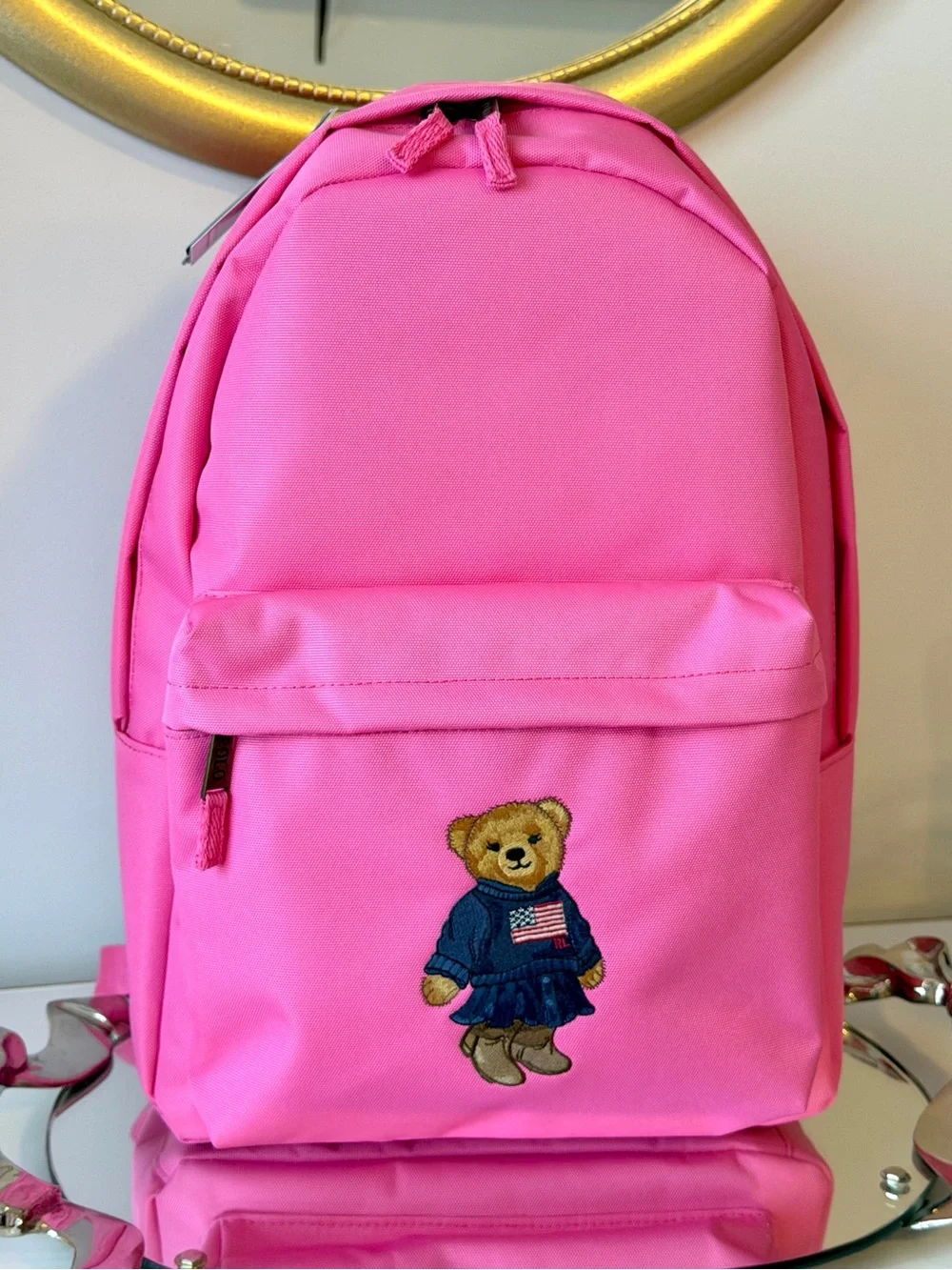 NWT Polo Ralph Lauren Polo Bear Backpack Hot Pink Flag Sweater Canvas